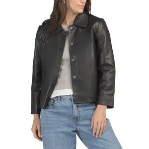 BOD & CHRISTENSEN Black Leather Collared Jacket